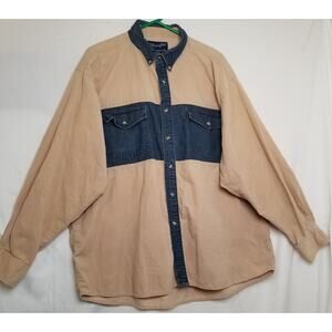 Wrangler Western Shirt Men's Tan Corduroy & Denim Long Sleeve Button up Size XXL